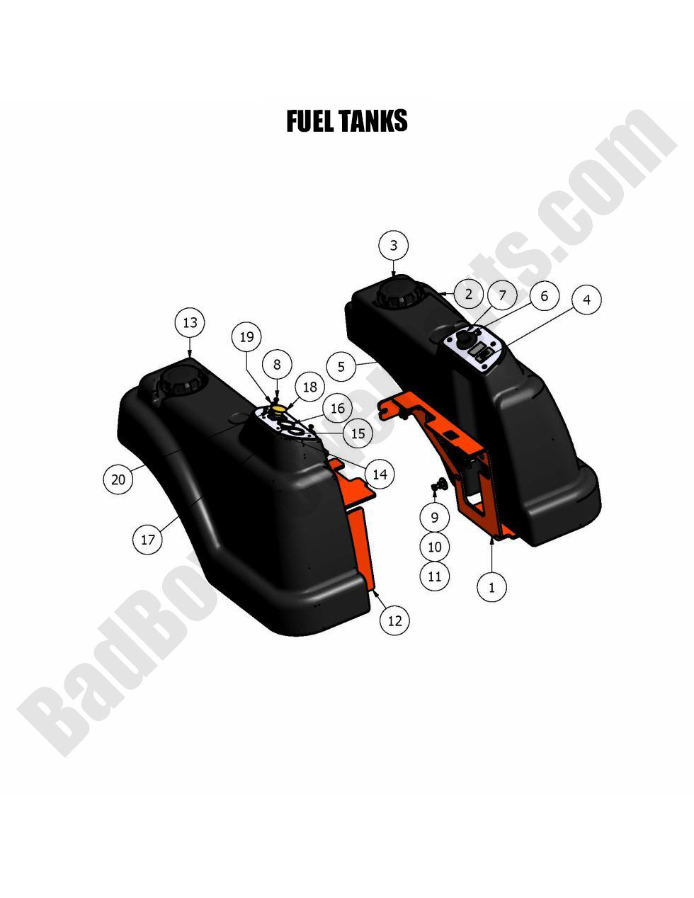 439 - Bad Boy Mower Parts Lookup > 2009 > Diesel > Fuel Tanks