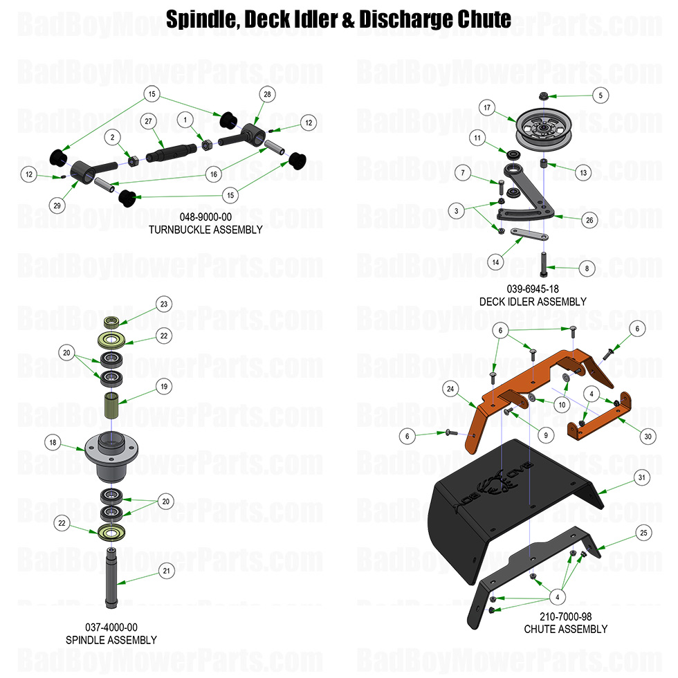 2026 Rebel Spindle Idler and Discharge Chute Part Diagram