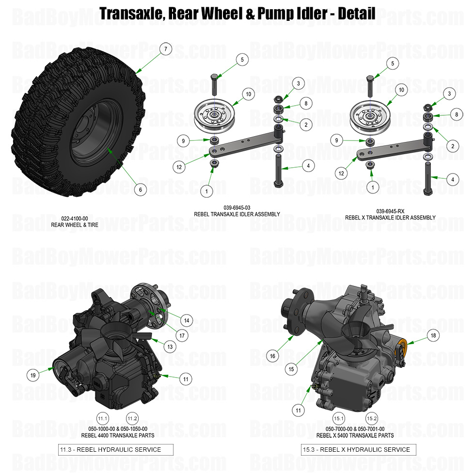 2026 Rebel Transaxle Rear Wheel and Idler Detail Part Diagram