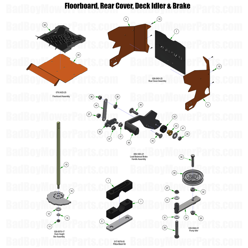 2026 ZT Avenger Floorboard, Rear Cover, Idler, and Brake Part Diagram